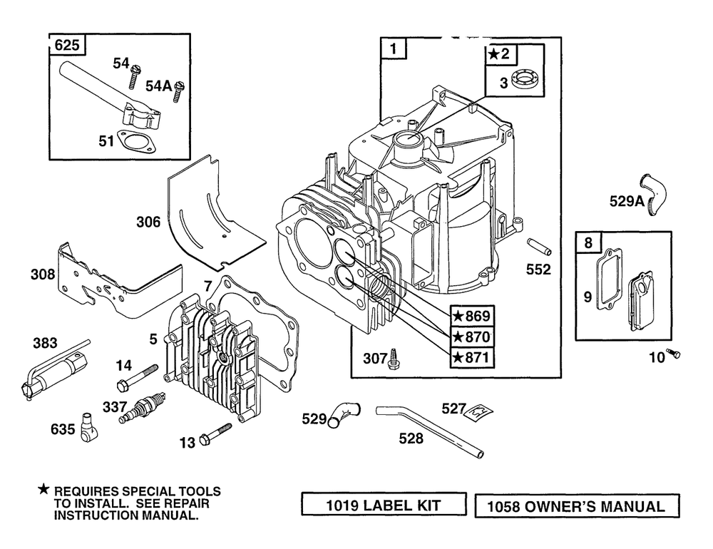 Cylinder, Head Diagram and Parts List for 133702-0135-XX  Briggs and Stratton Engine